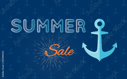 Summer sale background with anchor. Vector background for banner, poster, flyer, card
