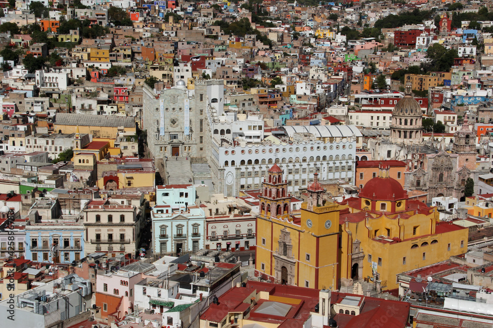 Panoramic view of a colorful colonial mexican city part of Unesco