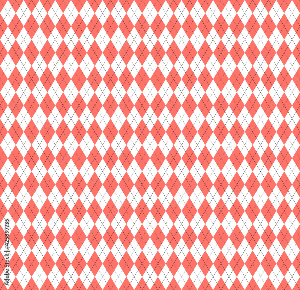 Easter Argyle plaid. Scottish pattern in red and white rhombuses. Scottish cage. Traditional Scottish background of diamonds. Seamless fabric texture. Vector illustration Easter Argyle plaid. Scottish pattern in red and white rhombuses. Scottish cage. Traditional Scottish background of diamonds. Seamless fabric texture. Vector illustration
