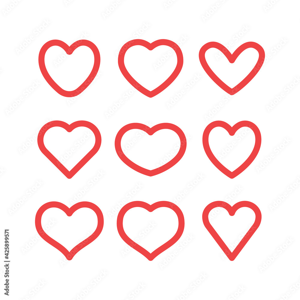 Hearts vector icon collection. Valentine's day romance symbols.