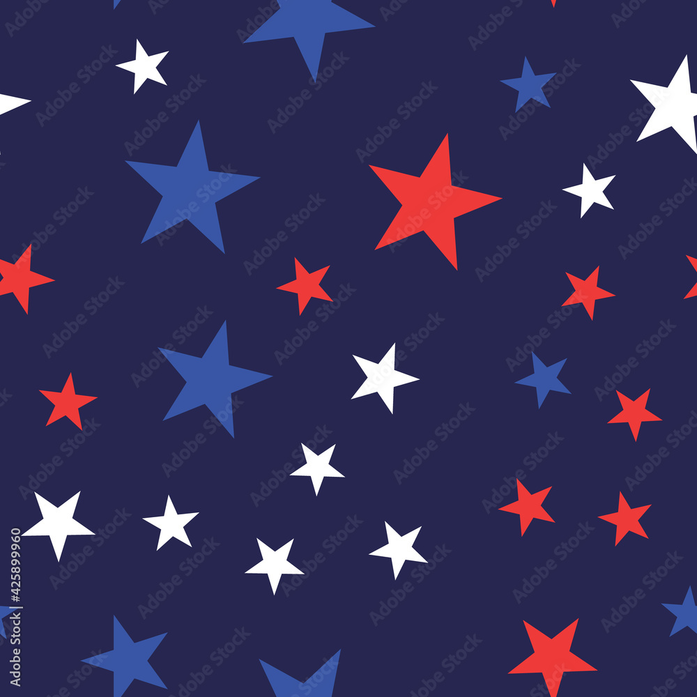 White, Red and Blue Stars with Dots Seamless Pattern White, Red and Blue Stars with Dots Seamless Pattern