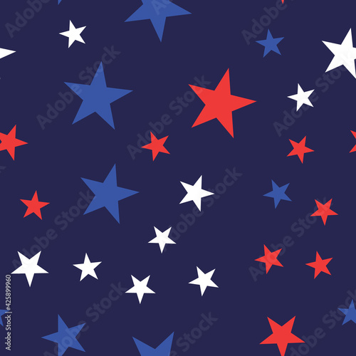 White, Red and Blue Stars with Dots Seamless Pattern © Matias