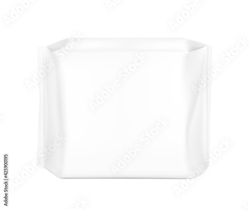 High realistic package bag with seam mockup. Front view. Vector illustration isolated on white background. Easy to use for presentation your product, design. EPS10.	