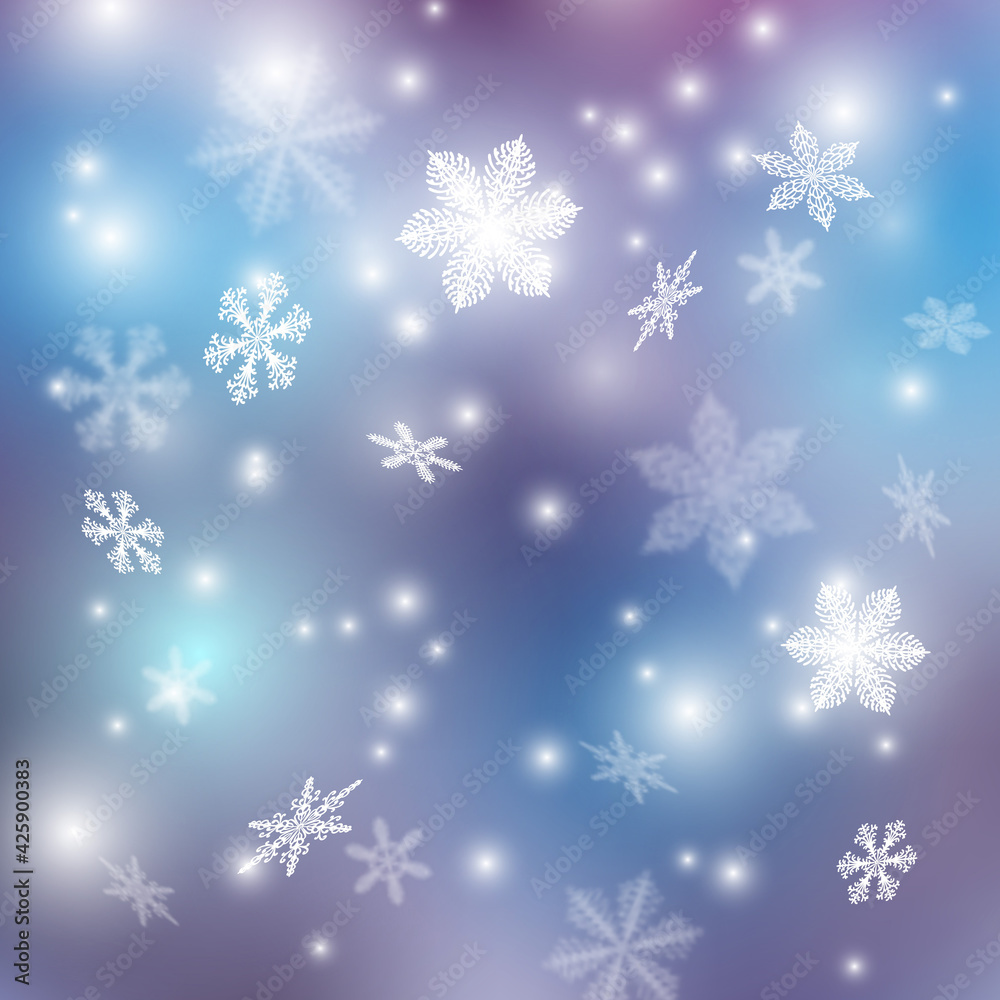 Falling Snow. White Snowflakes. Winter Blue Sky. Christmas Texture. Snow Fall Background.