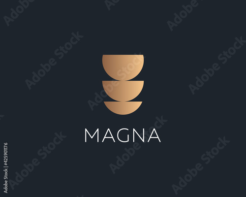 Abstract 3-cup tower logo design concept. Premium creative cafe, restaurant, cookware store, Chinese porcelain icon symbol logotype in minimalist style.