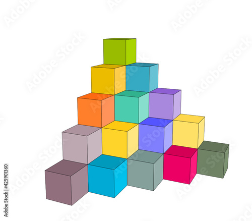 3d shapes  pyramid of stacked cubes  colorful building block toys  perspective view vector isolated on white background 