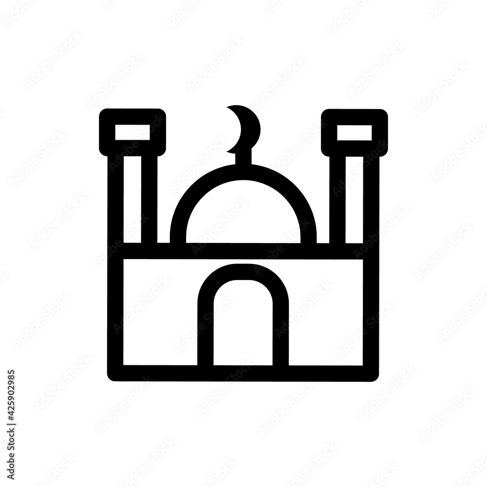 mosque icon vector illustration on white background. Mosque Outline black icon mosque icon vector illustration on white background. Mosque Outline black icon