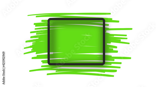 Rectangular black border with a shadow with a green highlighter, for text. Vector banner, poster.