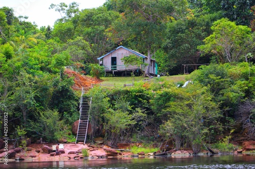 A ribeirinho dwelling (stilt house) built over the Rio Negro's margins.