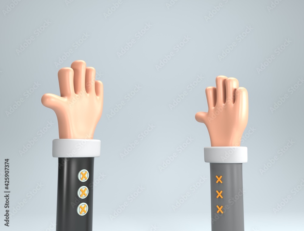 dos manos levantadas  concepto 3d 