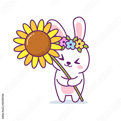 cute rabbit character with sunflower