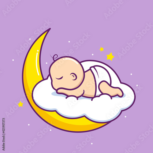 cute baby sleeping in the cloud