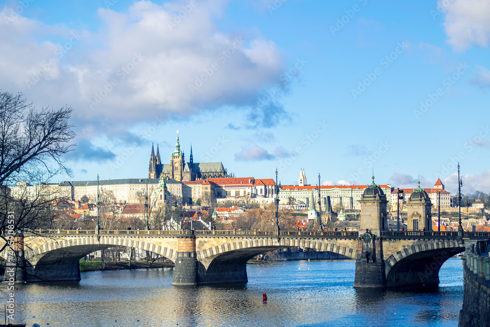 Charles Bridge and Prague castle in capital of Czech republic