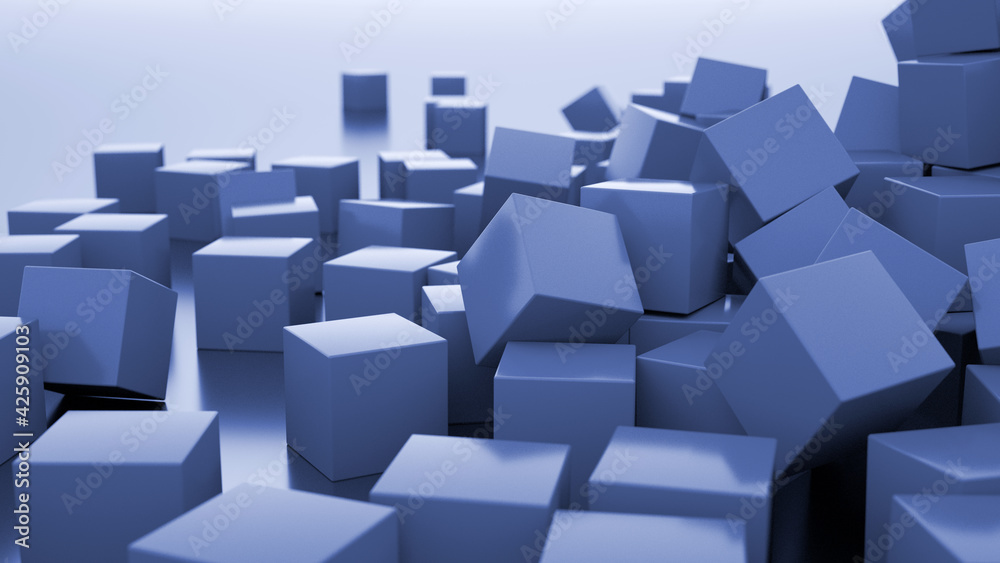 Abstract 3d rendering of chaotic cubes. A poster with random cubes in an empty space. Business concept. Futuristic background. Many flying cubes on a white background. 3d render illustration. Abstract 3d rendering of chaotic cubes. A poster with random cubes in an empty space. Business concept. Futuristic background. Many flying cubes on a white background. 3d render illustration.