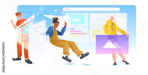 developers team creating website ui interface web application development program software optimization