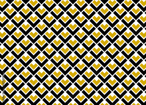 Patrón de ángulos negros con ángulos dorados interiores sobre fondo blanco