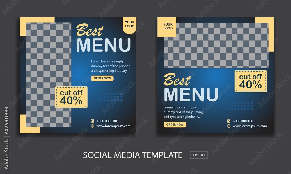 Set of Editable minimal square banner template. for best menu. Suitable for social media post and web internet ads. Vector illustration with photo college Set of Editable minimal square banner template. for best menu. Suitable for social media post and web internet ads. Vector illustration with photo college