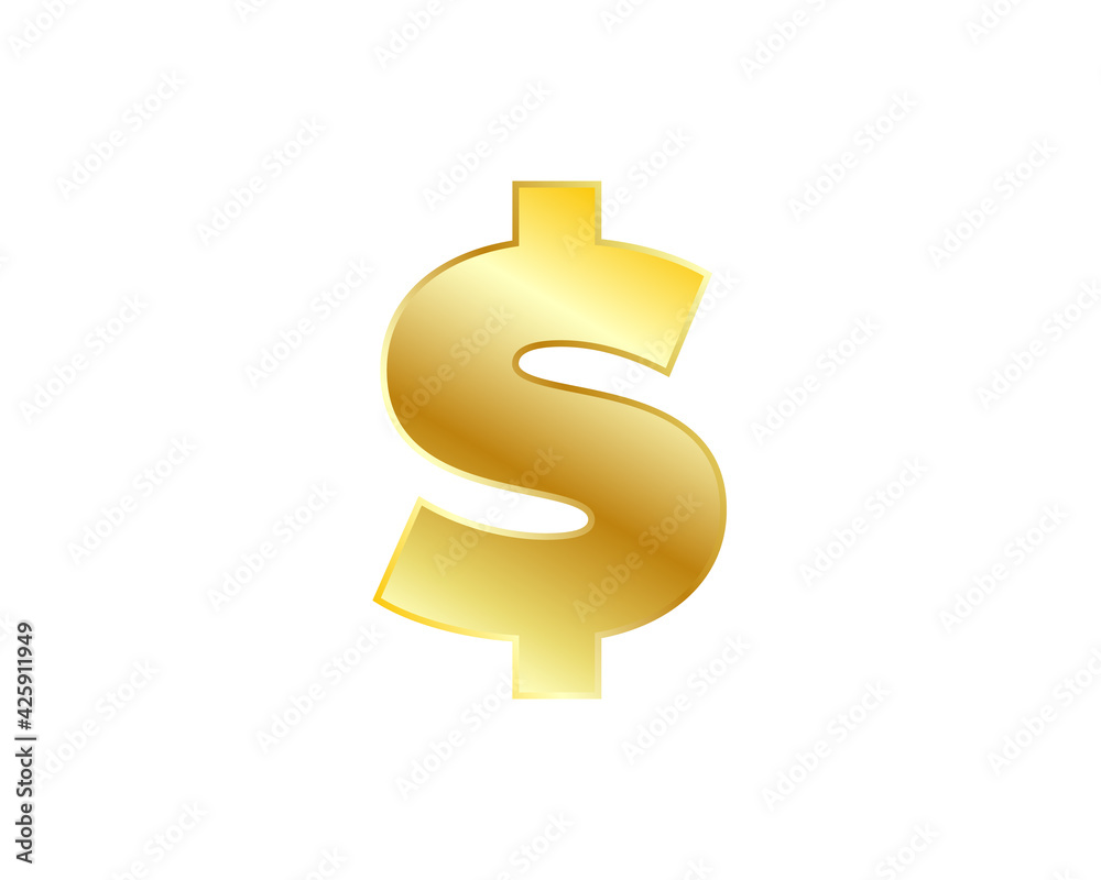 Golden symbol of the dollar. Vector illustration. Golden dollar symbol isolated on white background. Golden symbol of the dollar. Vector illustration. Golden dollar symbol isolated on white background.