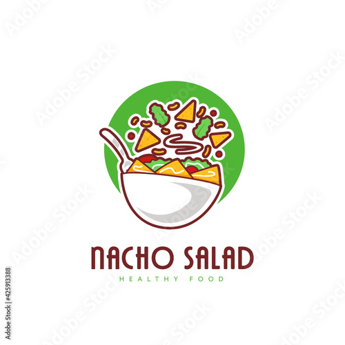 Fresh Taco nacho salad bowl logo in fun style logo illustration