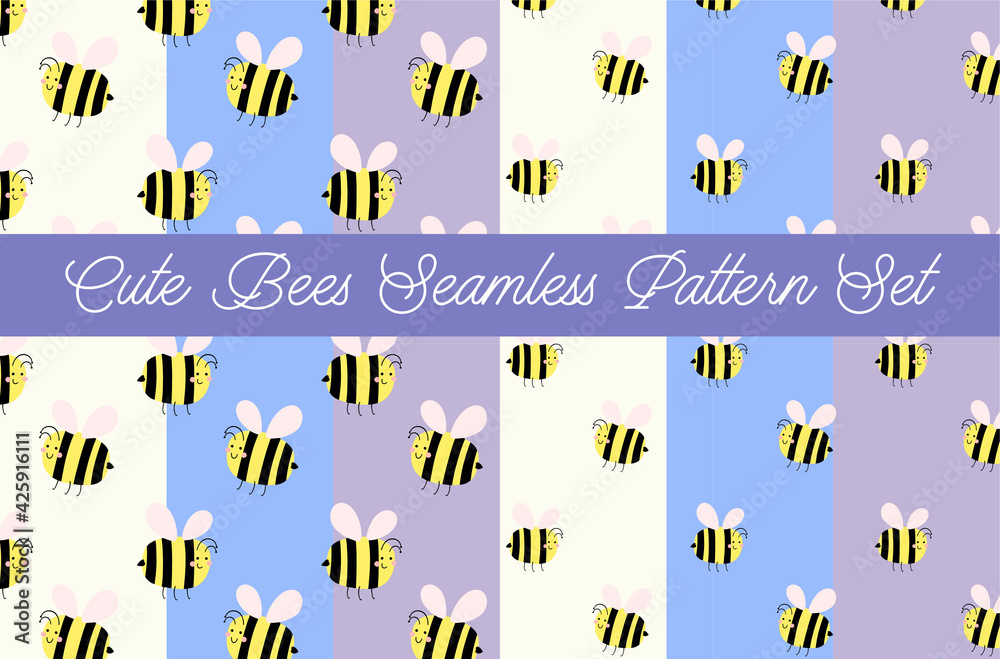 Cute Chubby Bees Seamless Pattern Set Cute Chubby Bees Seamless Pattern Set