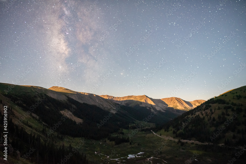The Milky Way rising over Colorado mountains