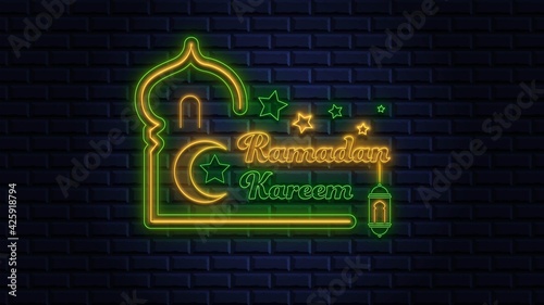 Ramadan Kareem Neon Light Background