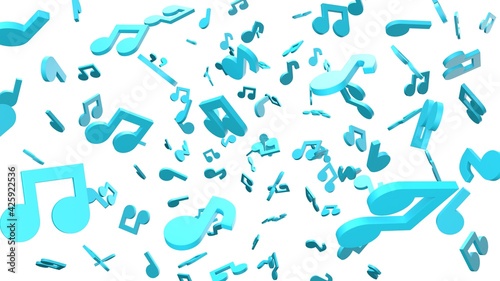 Blue musical notes on white background. 3D rendering abstract illustration. 