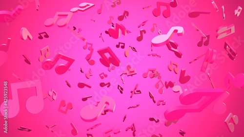 Pink musical notes on pink background.
3D rendering abstract illustration.