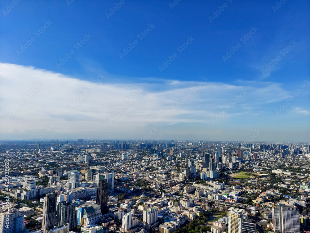 High view of Bangkok against the summer sky.