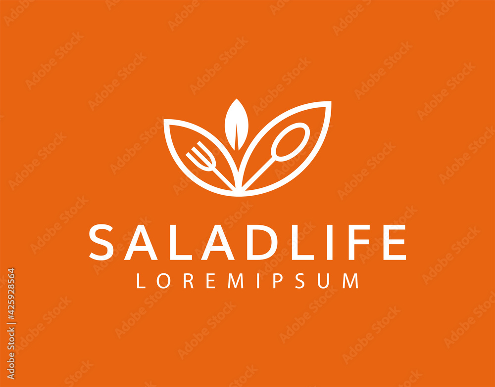 Healthy Food Logo Design Template. Salad Icon Line Art Vector