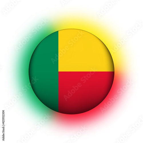 Free Download Glass light ball with flag of Benin. Round sphere, template icon. National symbol. Glossy realistic ball, 3D abstract vector illustration highlighted on a white background. Big bubble - GFXLoad