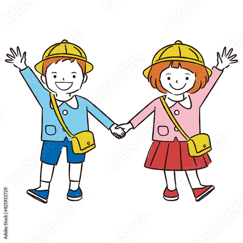 手書き線画カラーイラスト 保育園児　幼稚園児　男の子女の子