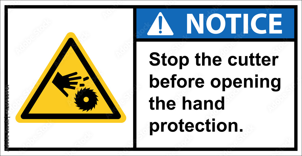 Warning sign, be careful with the saw blade cut.,Notice sign Warning sign, be careful with the saw blade cut.,Notice sign