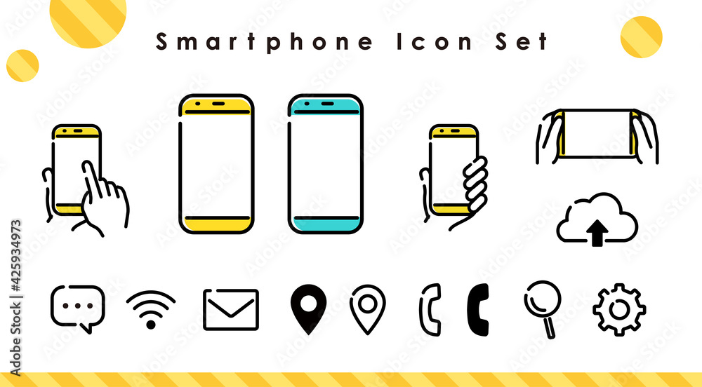 シンプルなスマートフォンアイコンセット　　　Smartphone Simple Design Icon Set - obrazy, fototapety, plakaty 