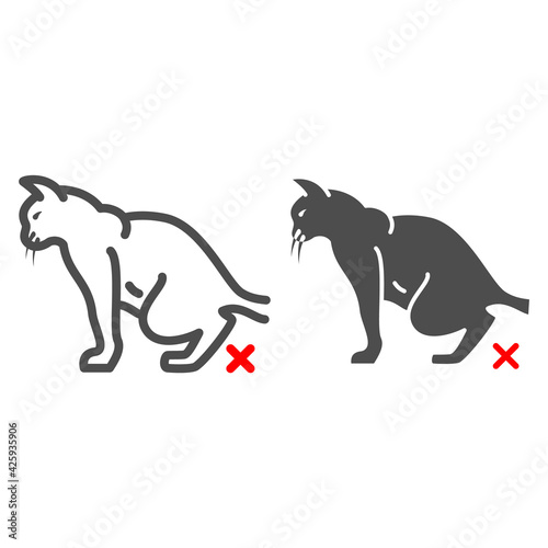 Cystitis in cat line and solid icon, Diseases of pets concept, cat urolithiasis sign on white background, inflammation of urinary bladder icon in outline style for mobile and web. Vector graphics.