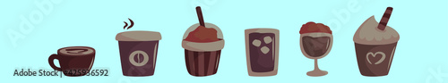 set of coffee cartoon icon design template with various models. vector illustration isolated on blue background