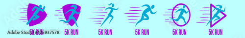 set of 5k run logo cartoon icon design template with various models. vector illustration isolated on blue background