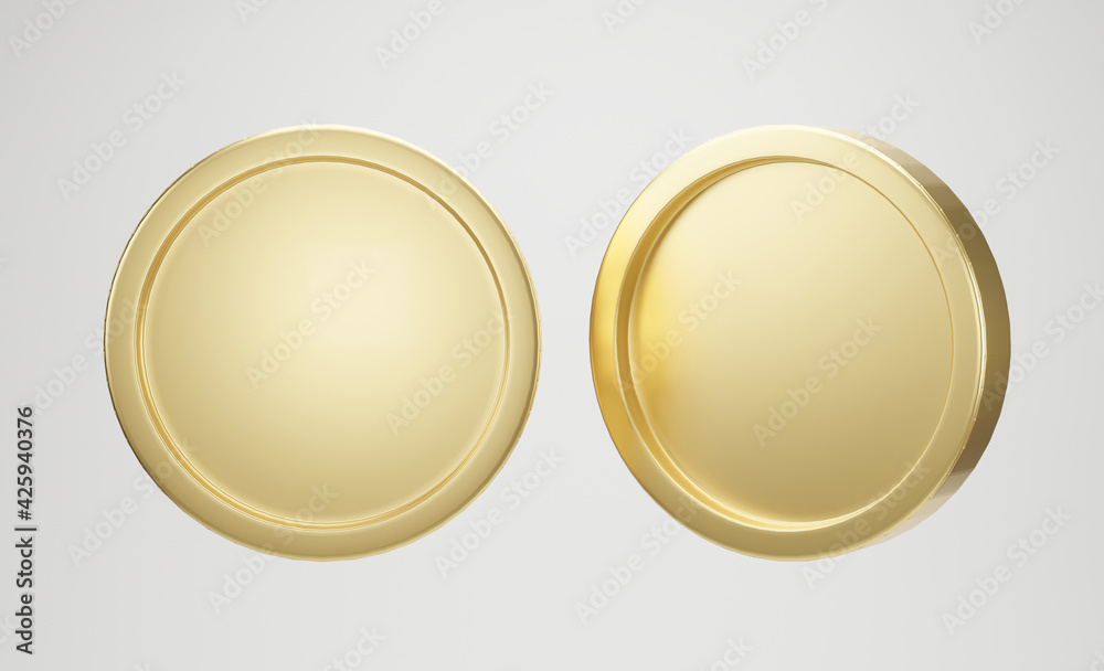 Blank golden coin on white background. 3d rendering. Blank golden coin on white background. 3d rendering.