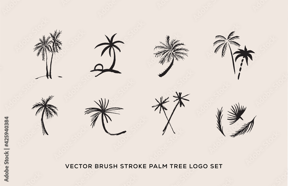 Vector Brush Stroke Palm Tree Logo Set - obrazy, fototapety, plakaty 