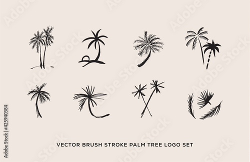 Vászonkép Vector Brush Stroke Palm Tree Logo Set
