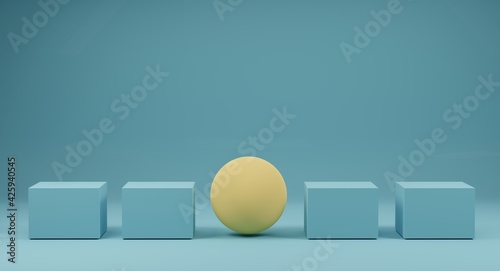 Cuadro en lienzo Yellow spheres outstanding among blue box on blue background