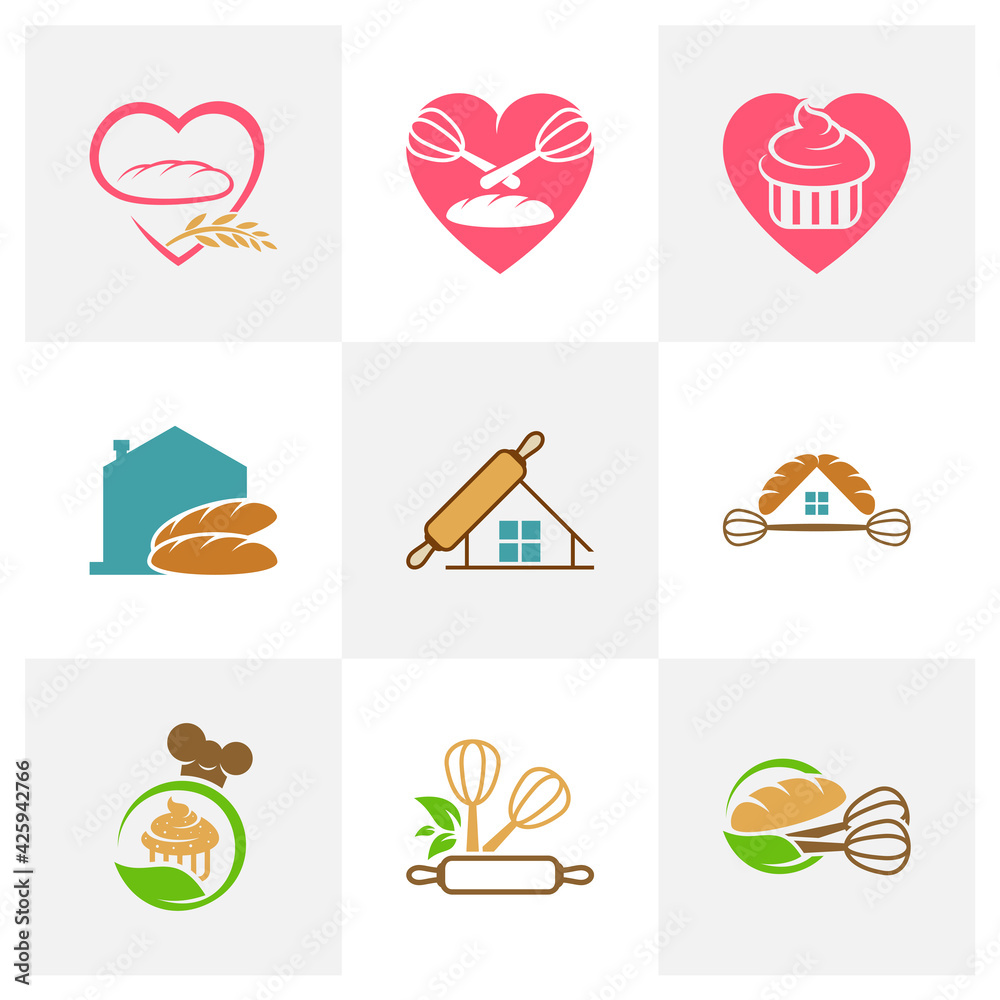 Set of Bakery logo design vector illustration, Creative Bakery logo design concept template, symbols icons