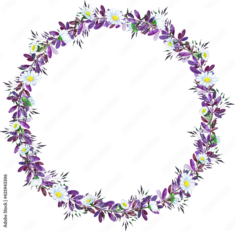 Vintage water color small purple white flower wreath frame, vector illustration flower art decoration concept