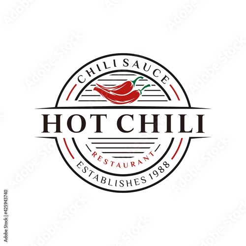 Spicy sauce logo template design with a chilli. Vector illustration.
