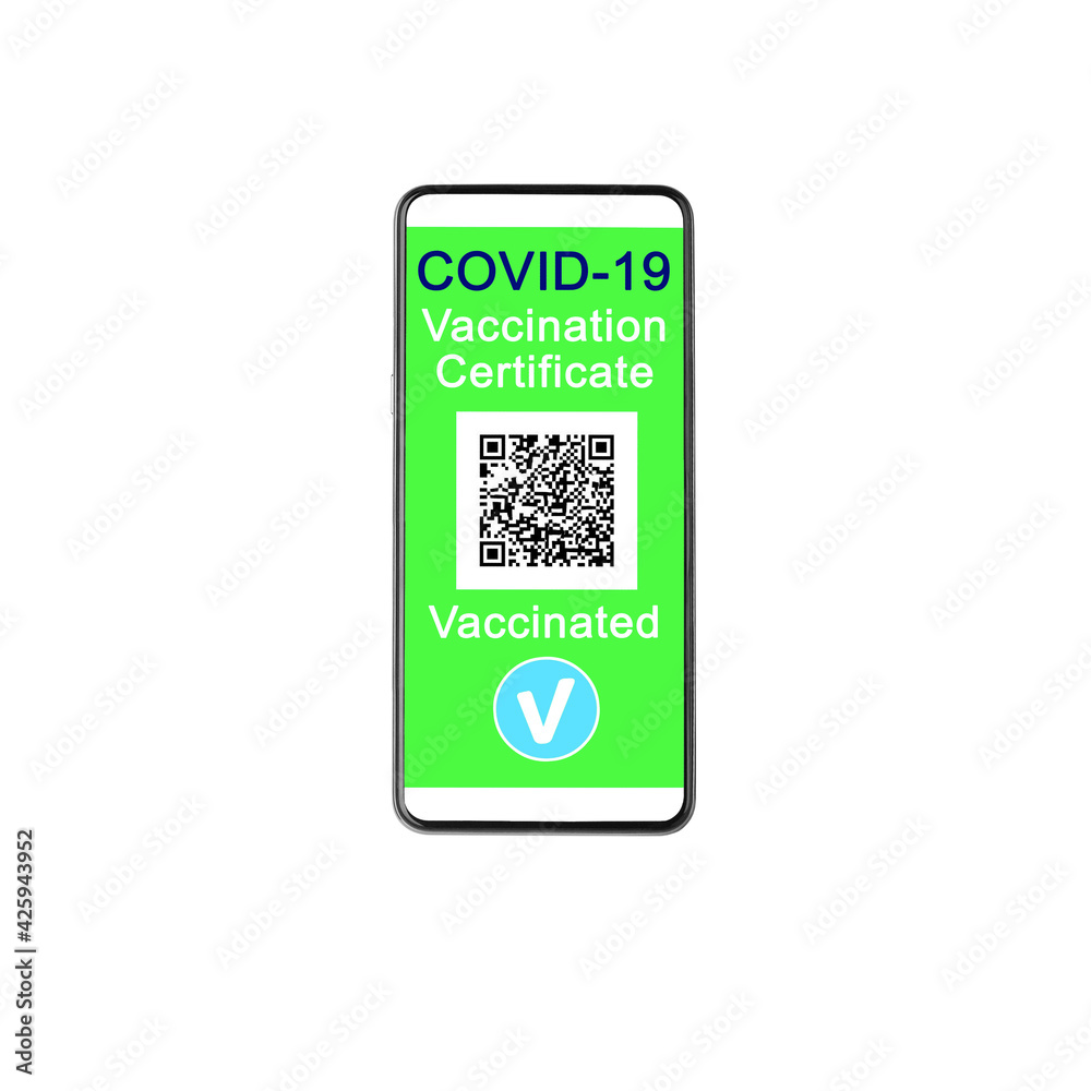 COVID 19 vaccination certificate smartphone screen white background isolated close up, digital coronavirus immunity health passport, mobile phone app, vaccinated people, international tourism, travel COVID 19 vaccination certificate smartphone screen white background isolated close up, digital coronavirus immunity health passport, mobile phone app, vaccinated people, international tourism, travel