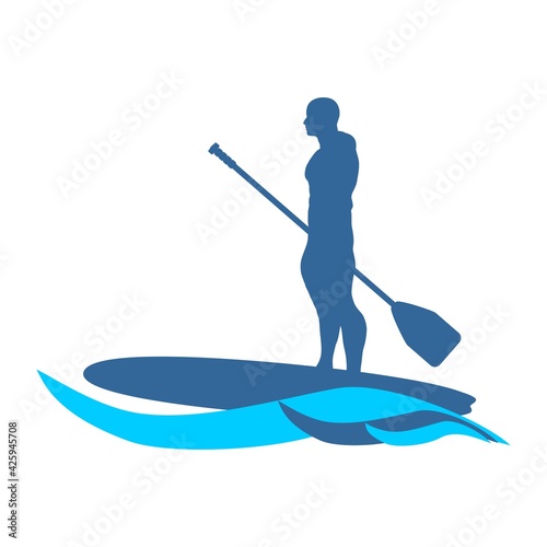 Illustration of man posing with surf board