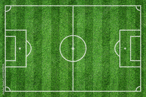 Grass soccer field with white pattern lines. Top view sport background. © banphote