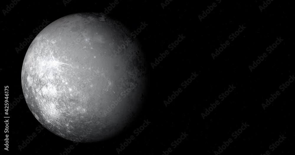 3D rendering of the planet Mercury rotating on its axis.