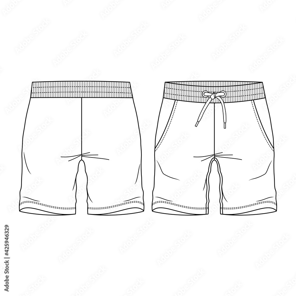 Boys Sweat Shorts Bermuda fashion flat sketch template. Young Men ...