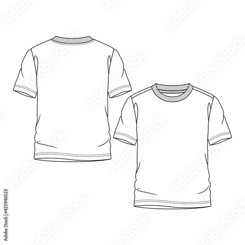Boys Short Sleeves Tee fashion flat sketch template. Young Men Technical Fashion Illustration. Crew Neck and back neck taping
